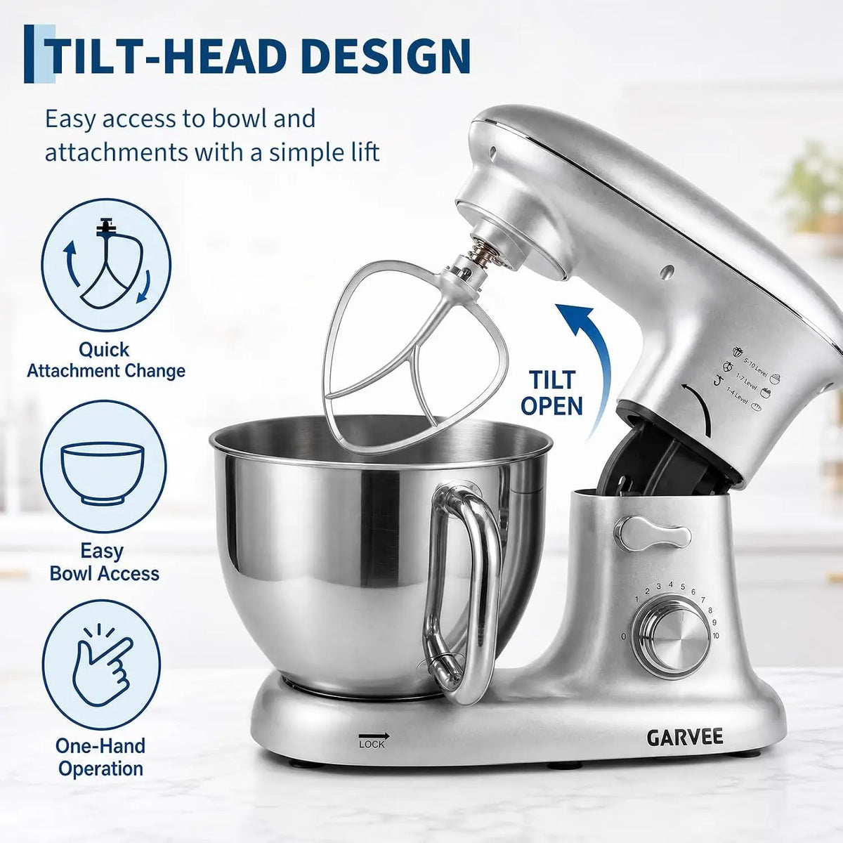 Tacleekii 500W Tilt Head Stand Mixer With Stainless Steel Bowl