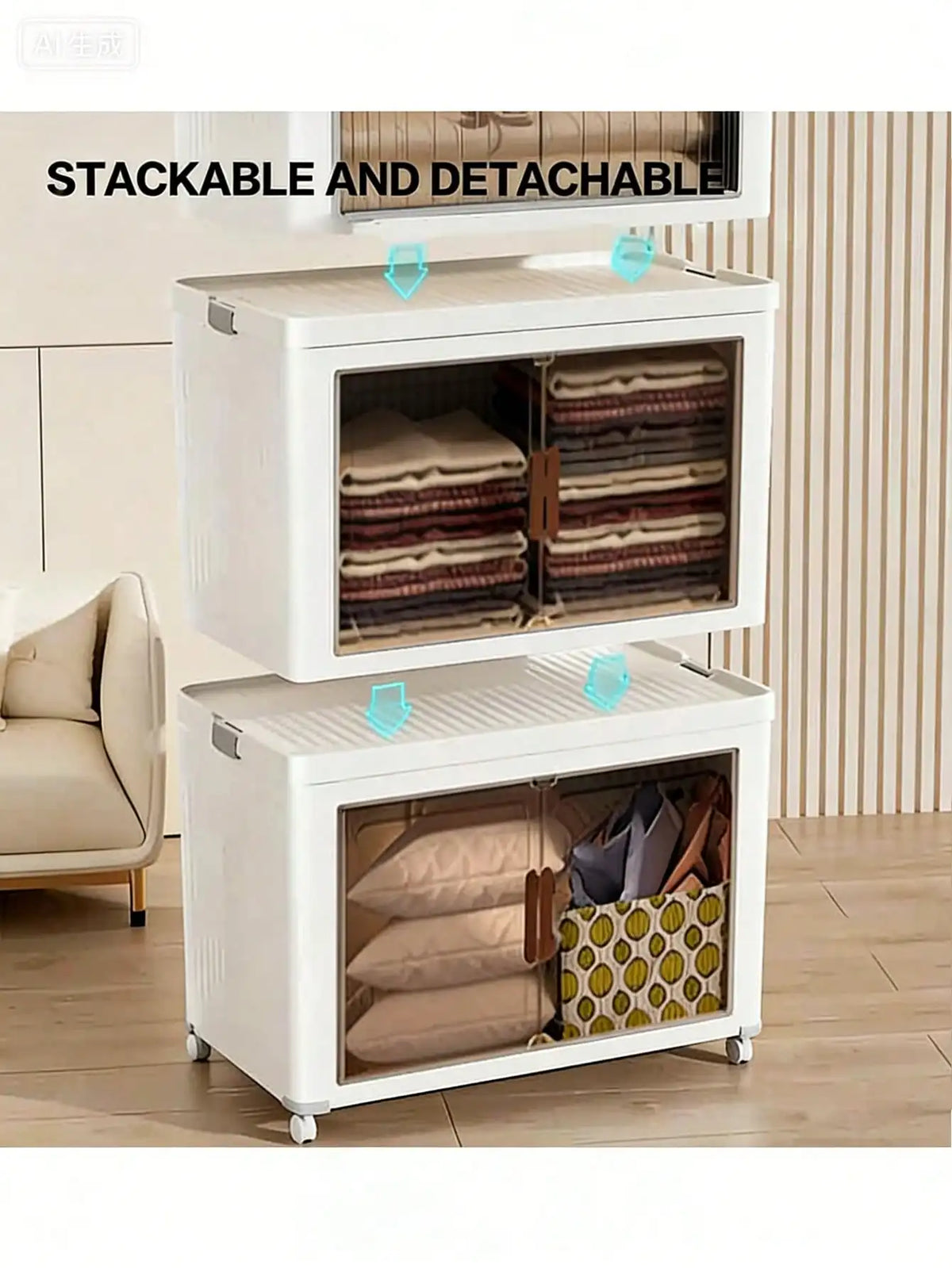 Foldable Plastic Storage Cabinet With Clear Doors And Wheels