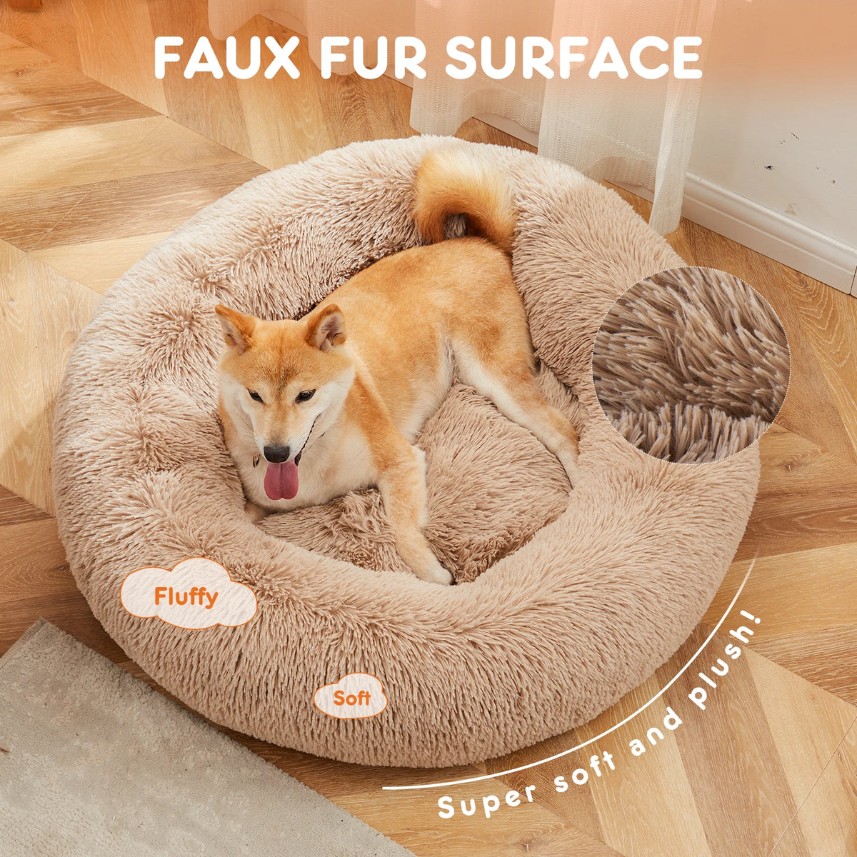 JHK Washable Plush Calming Dog Bed With Non Slip Base