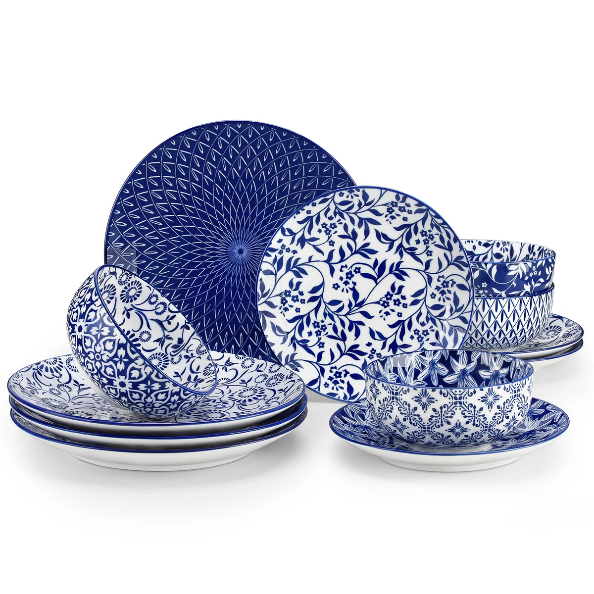 MALACASA Blue And White Porcelain Ceramic Dinnerware Set