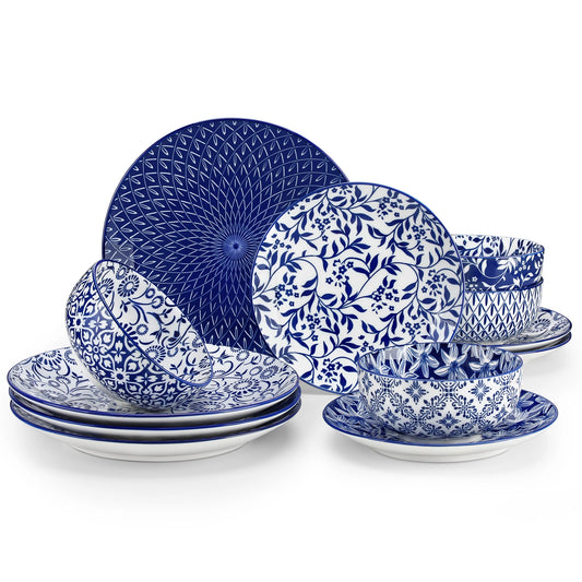 MALACASA Blue And White Porcelain Ceramic Dinnerware Set