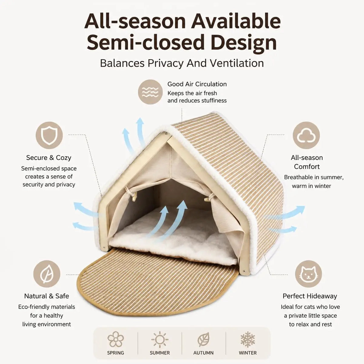 Wooden Cat House Tent Bed With Scratcher And Cozy Hideaway