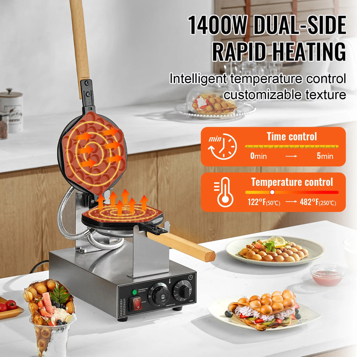 SucceBuy Commercial Rotating Bubble Waffle Maker With Dual Pans