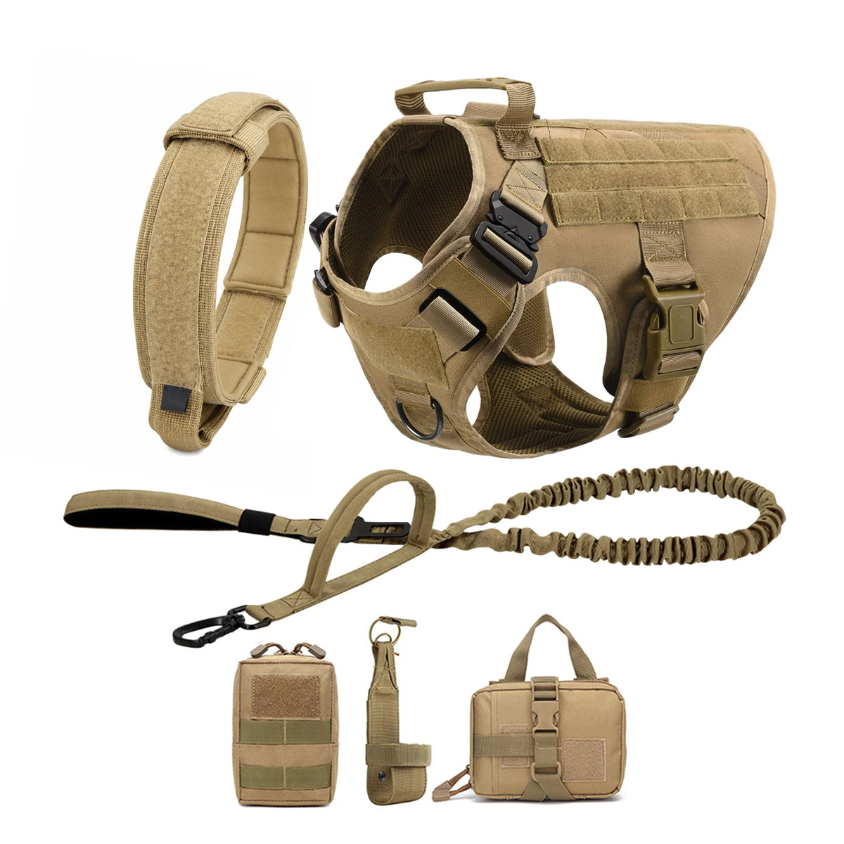 PETRAVEL Tactical Dog Harness With Leash And MOLLE Pouches