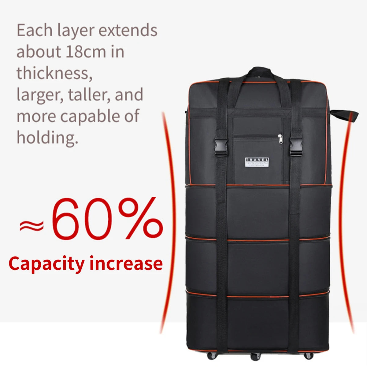 Expandable Foldable Rolling Travel Duffel Bag With Waterproof Oxford Fabric