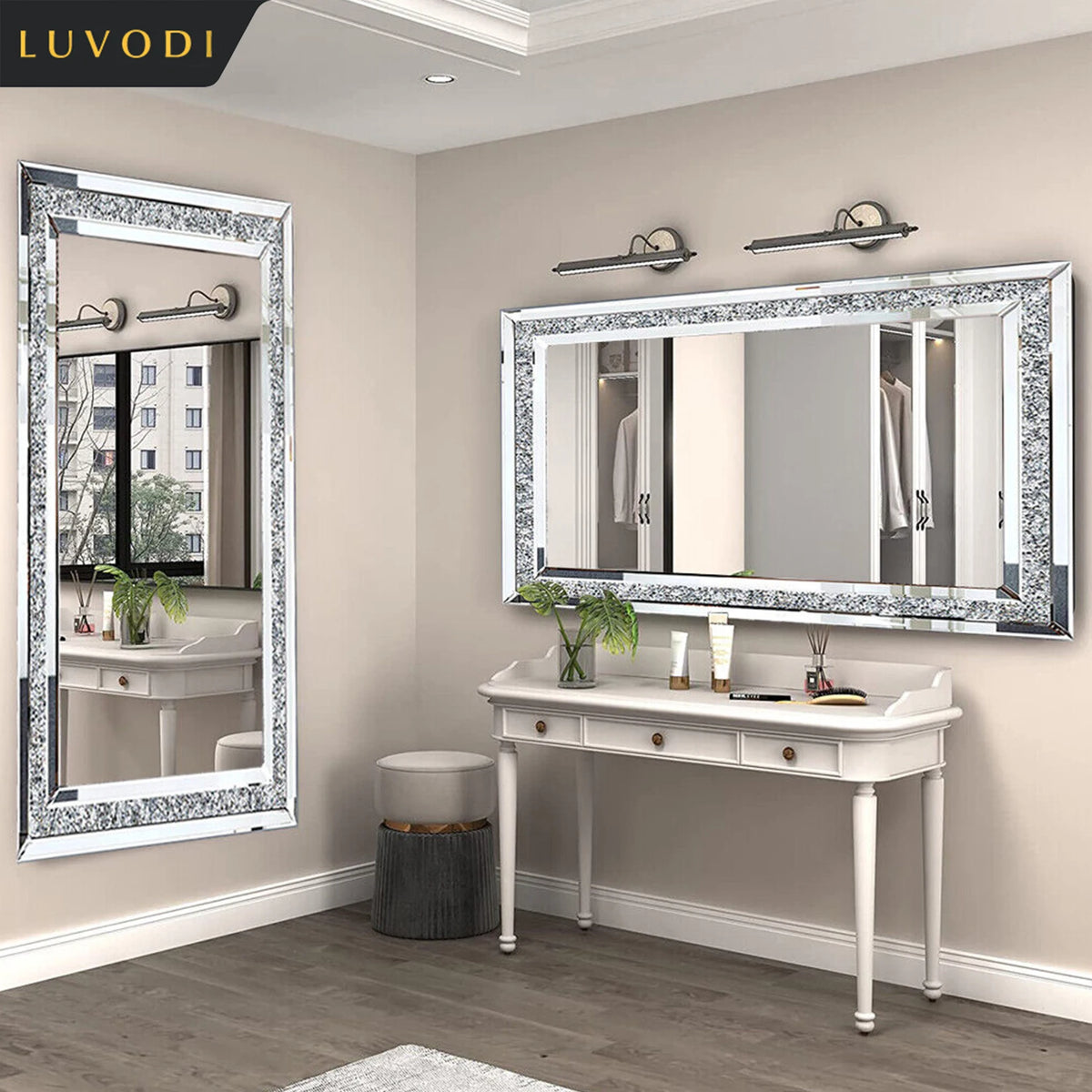 LUVODI Crystal Rhinestone Vanity Wall Mirror for Elegant Dressing Spaces