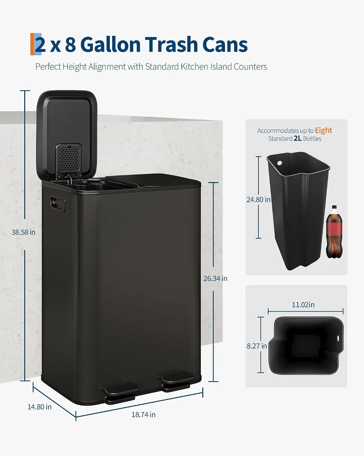 Garvee Dual Compartment Stainless Steel Pedal Kitchen Trash Can