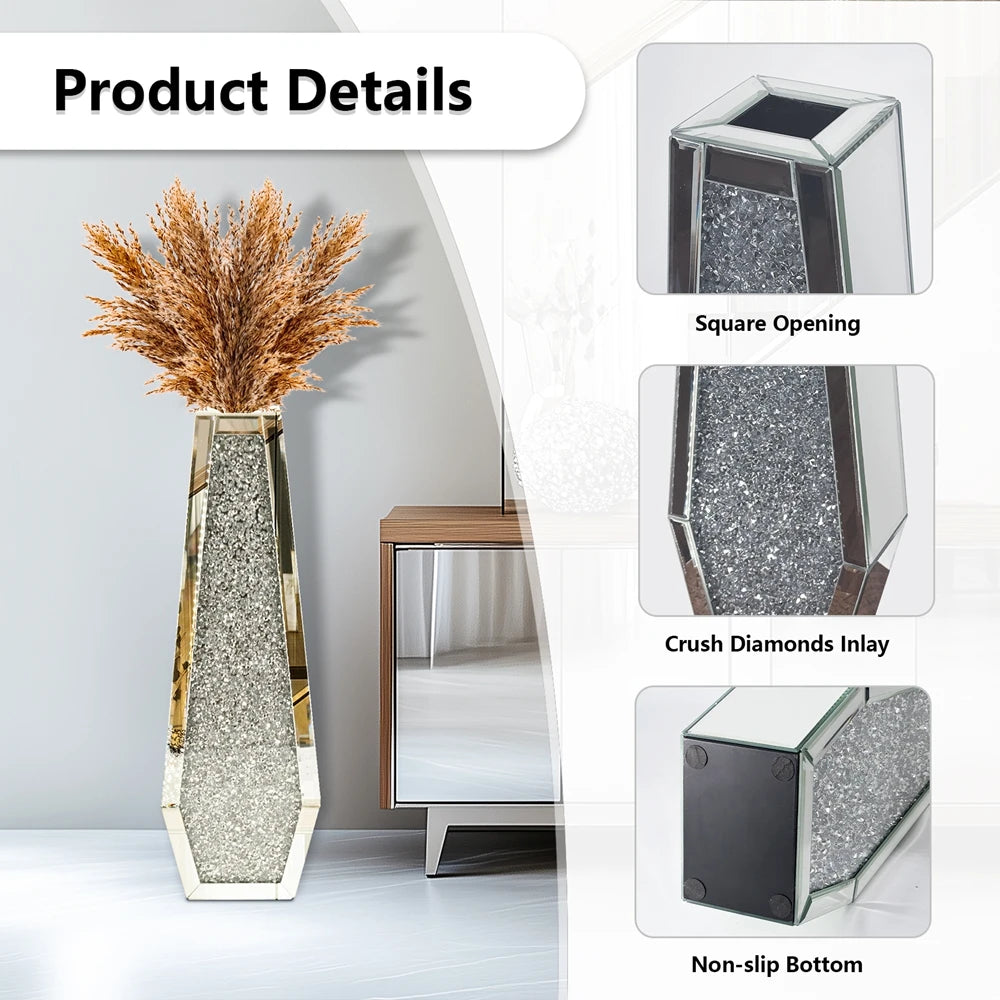 Luxury Modern Crushed Diamond Mirrored Floor Flower Vase
