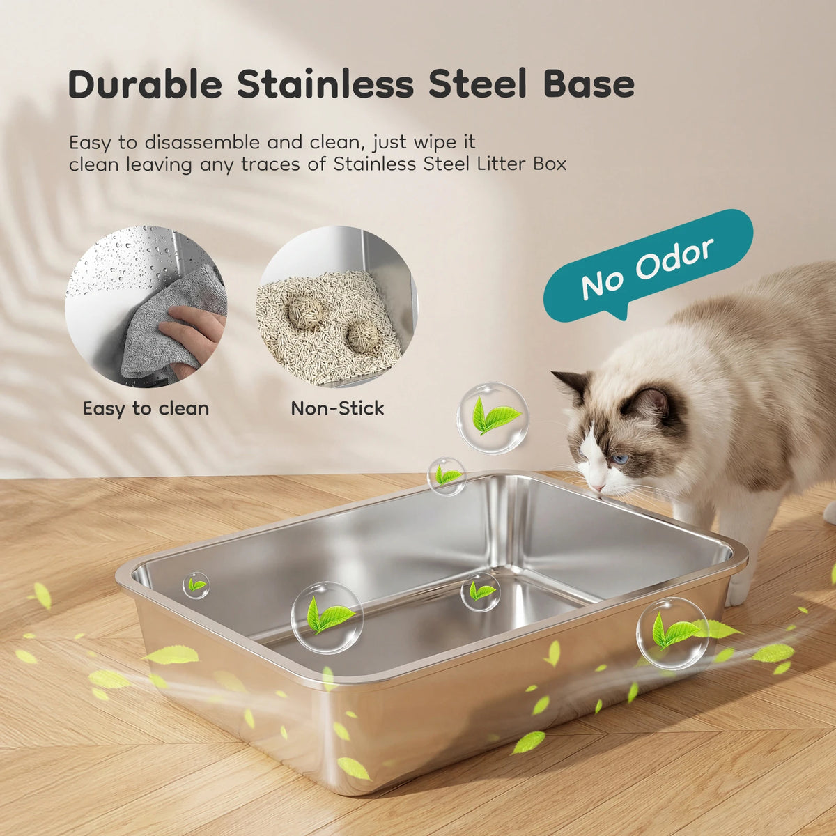 JHK Enclosed Stainless Steel Cat Litter Box with Scoop Included