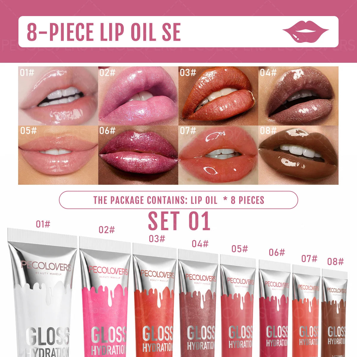 Moisturizing Lip Oil Gloss Kit With Non Sticky Translucent Shine