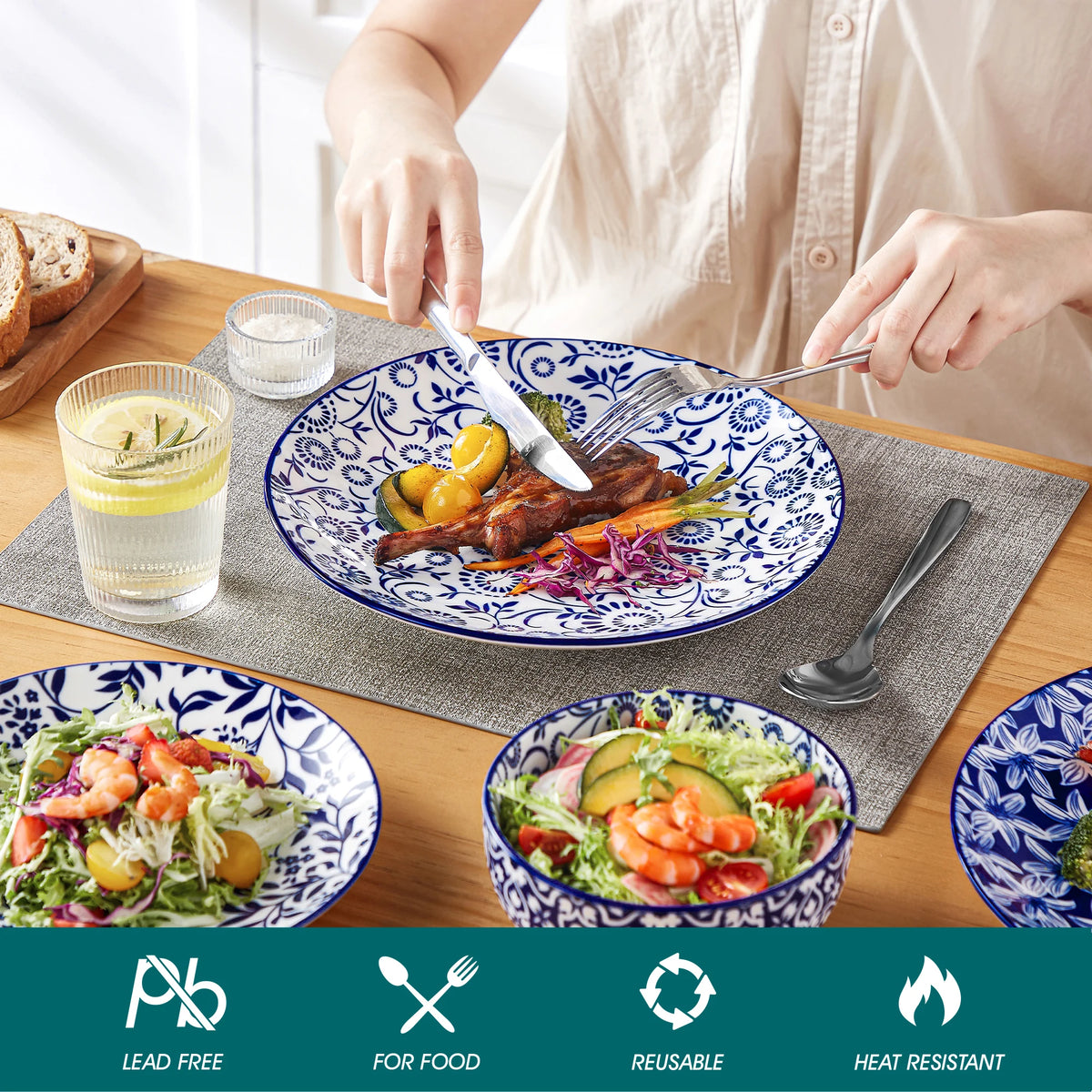 MALACASA Blue And White Porcelain Ceramic Dinnerware Set