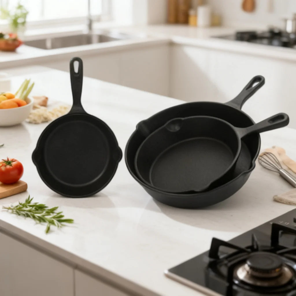 Durable Cast Iron Skillet Set for Indoor Outdoor Cooking |