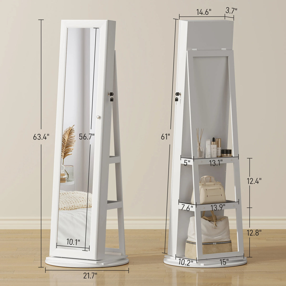 HOMCOM 360 Degree Swivel Jewelry Cabinet With Full Length Mirror