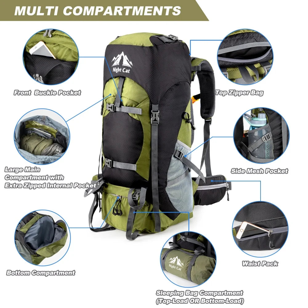 Night Cat Lightweight Waterproof Hiking Backpack With Rain Cover