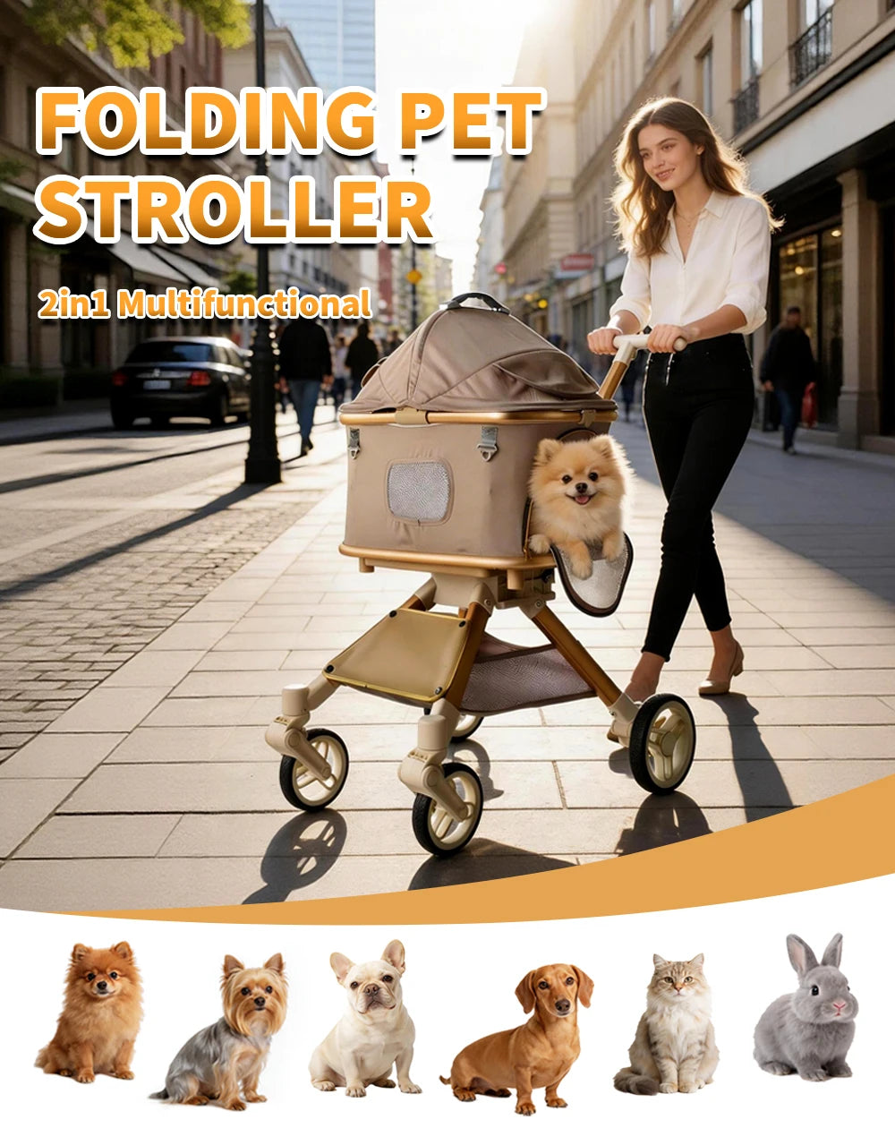 Luxury Pet Stroller for Dogs and Cats With Safety Leashes