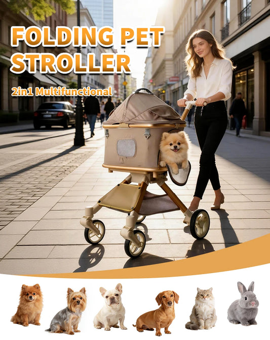 Luxury Pet Stroller for Dogs and Cats With Safety Leashes