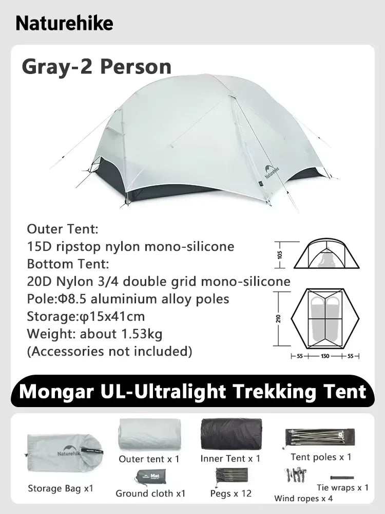 Naturehike Mongar Ultralight Waterproof Backpacking Tent for Hiking and Trekking